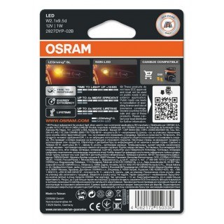 Диодна крушка (LED крушка) 12V, W5W, T10, W2.1x9.5d, оранжева светлина, блистер 2 бр Osram